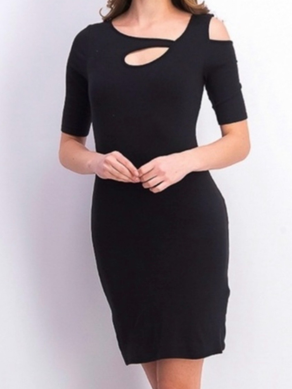 Goldray Xandra Ribbed Knit Dress Black Cutouts Womens XXL NWT Half sleeves Lined